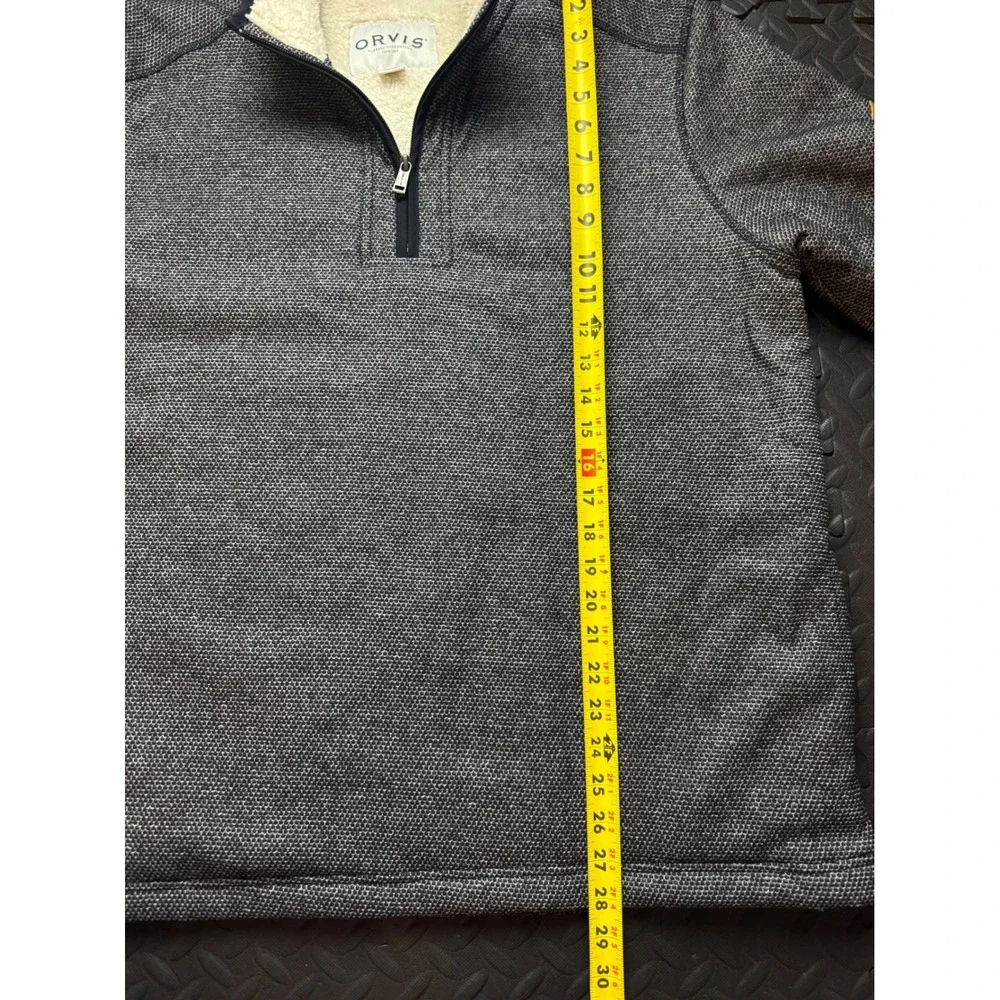 Orvis Mens XL Gray Sherpa Lined Quarter Zip Pullover Textured Knit Sweater